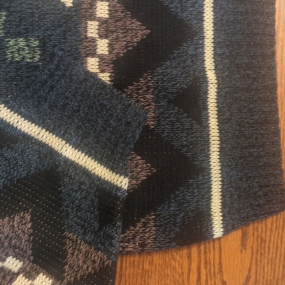 Vtg 90s grandpacore  Black Gray Green Acrylic Wild Geometric Sweater V Neck XL - Picture 4 of 8